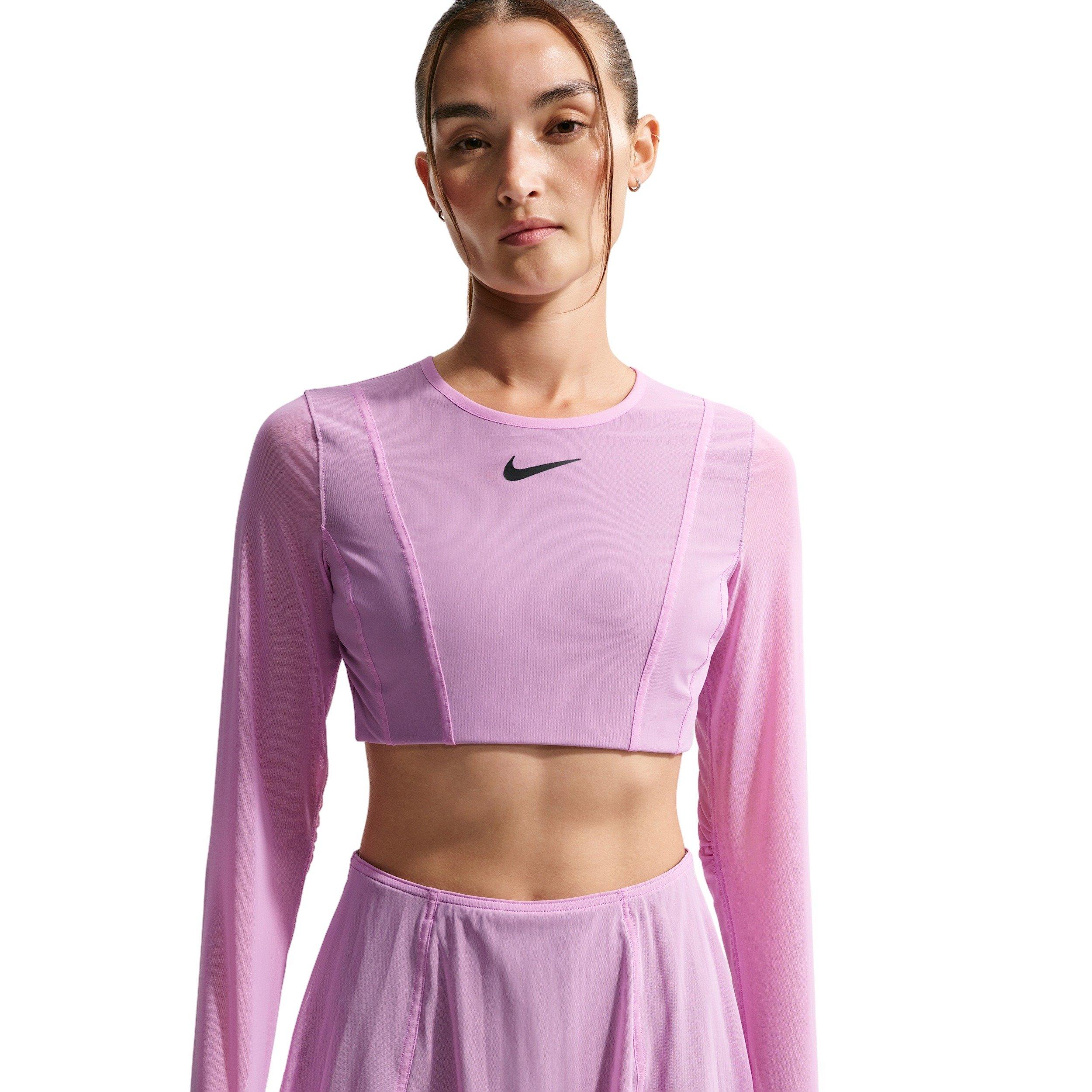 Nike Women's Court Slam Long-Sleeve Cropped Tennis Top - Lt Magenta - LT MAGENTA